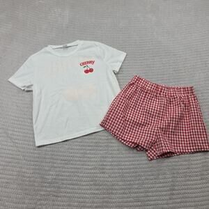 Cherry Set Girls 9 Plaid Shorts & Tshirt 2 Piece Set